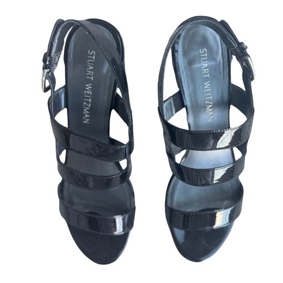 Stuart Weitzman Milanese Black Patent Leather Slingback strap Sandals 8N 8 Heels - Picture 4 of 10